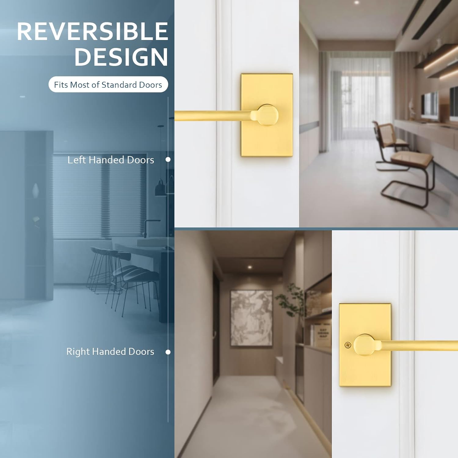 EHOMEWARE Paquete de 3 pomos de puerta de paso, manijas de puerta de latón satinado sin llave, manijas de puerta interior en acabado dorado, manijas