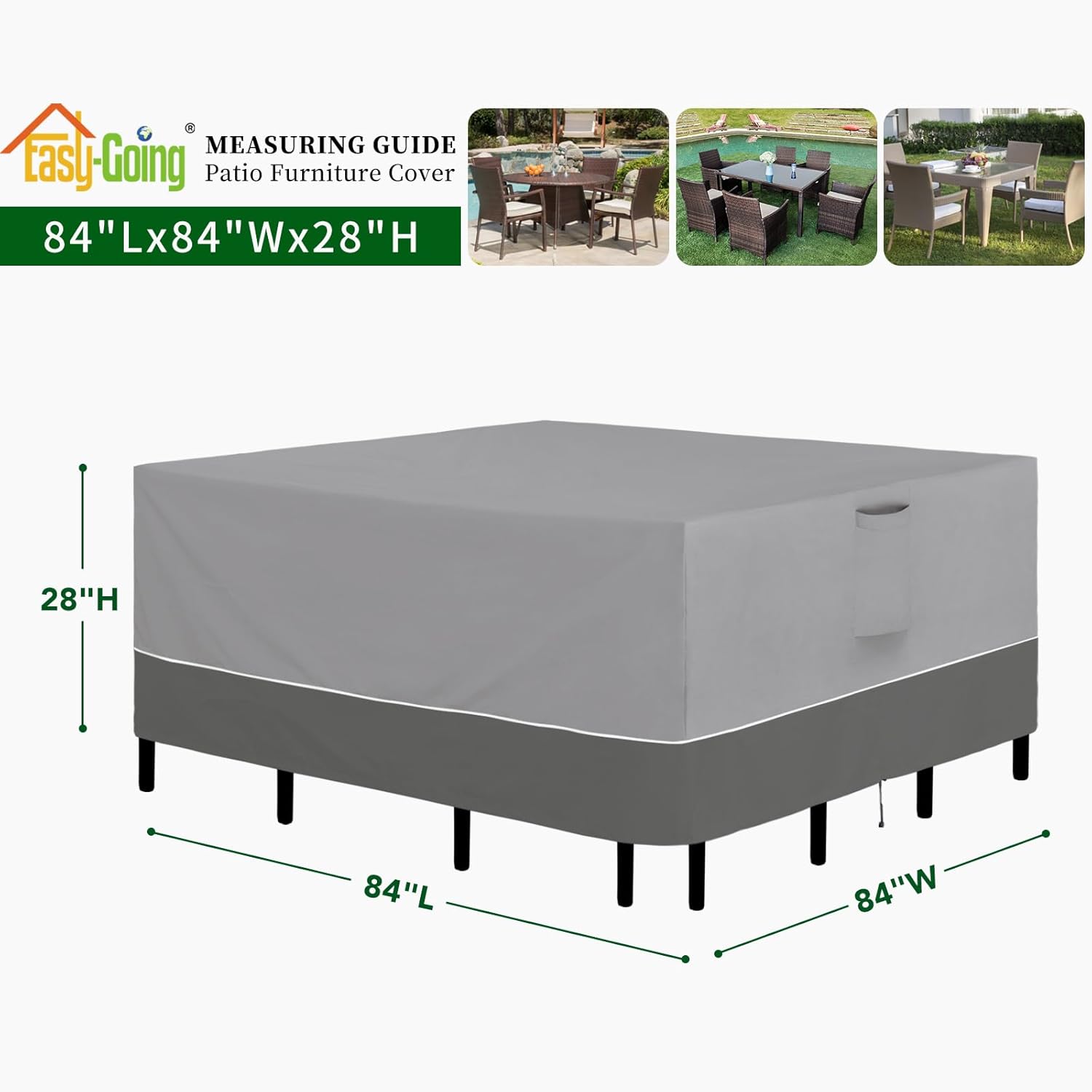 Easy-Going Juego de fundas cuadradas para muebles de patio, 84 x 84 pulgadas, para mesa y silla, impermeables, resistentes a los rayos UV, juego de