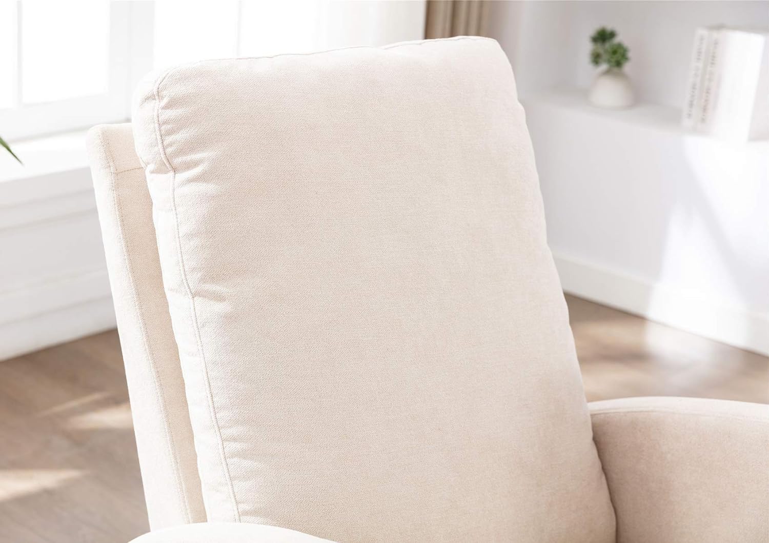 Mecedora Dolonm, estilo de mediados de siglo, moderna tapizada, con respaldo alto, para cuarto de bebé o sala de estar (beige)