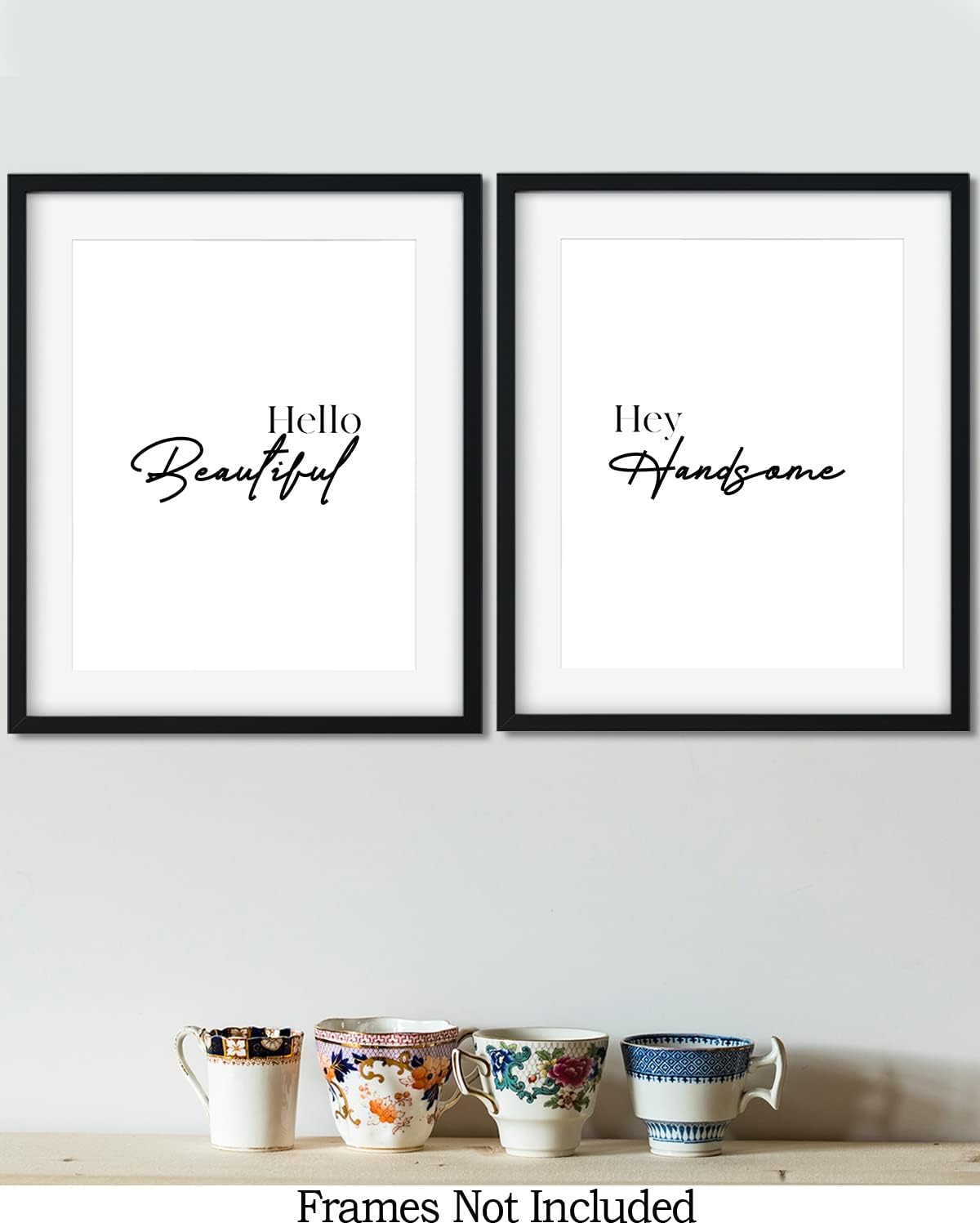 Hello Beautiful, Hey Handsome – Impresiones artísticas para pared (juego de 2)  Decoración de dormitorio principal para parejas  Impresiones de