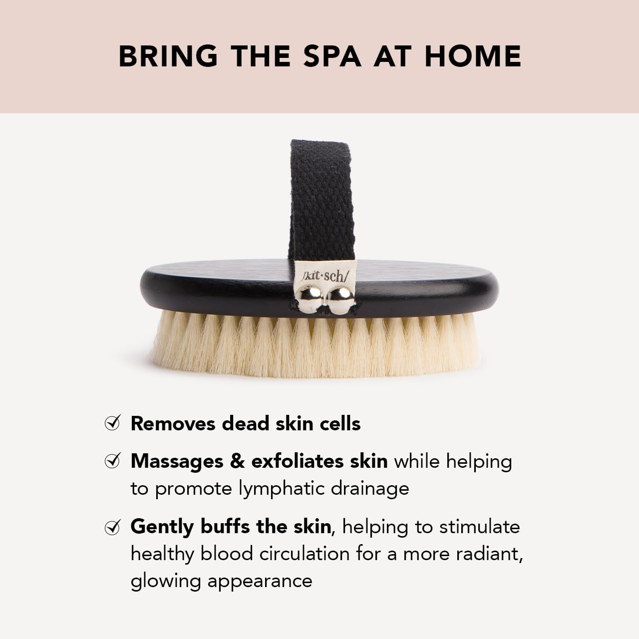 Kitsch Cepillo corporal de cepillado en seco y exfoliante corporal, masajeador de drenaje linfático con cerdas veganas suaves para piel sensible,