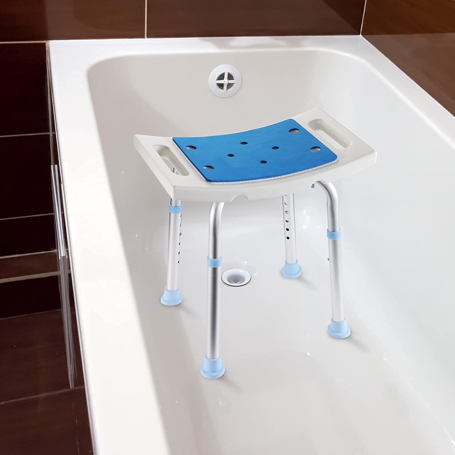 Silla de ducha para ducha interior, taburete de ducha antideslizante con orificios de asiento acolchados para bañera y baño, banco de baño