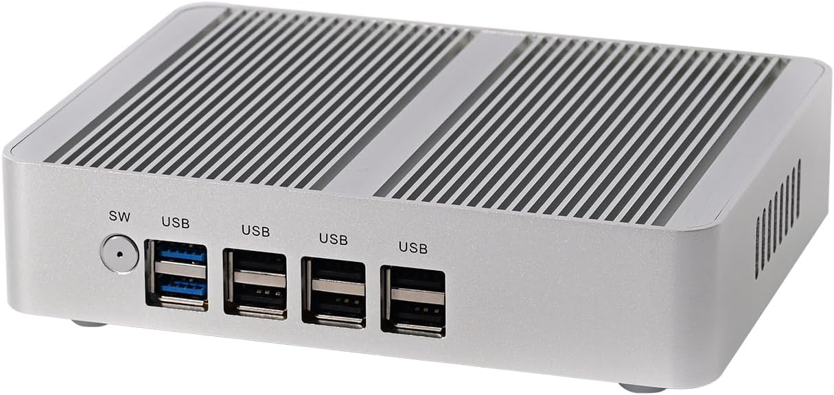 HUNSN Mini PC sin ventilador, computadora de escritorio, HTPC, Kodi Box, Intel N100, Windows 11 Pro o Linux Ubuntu, BM34, 8 x USB, 2 x LAN, DP, 2 x