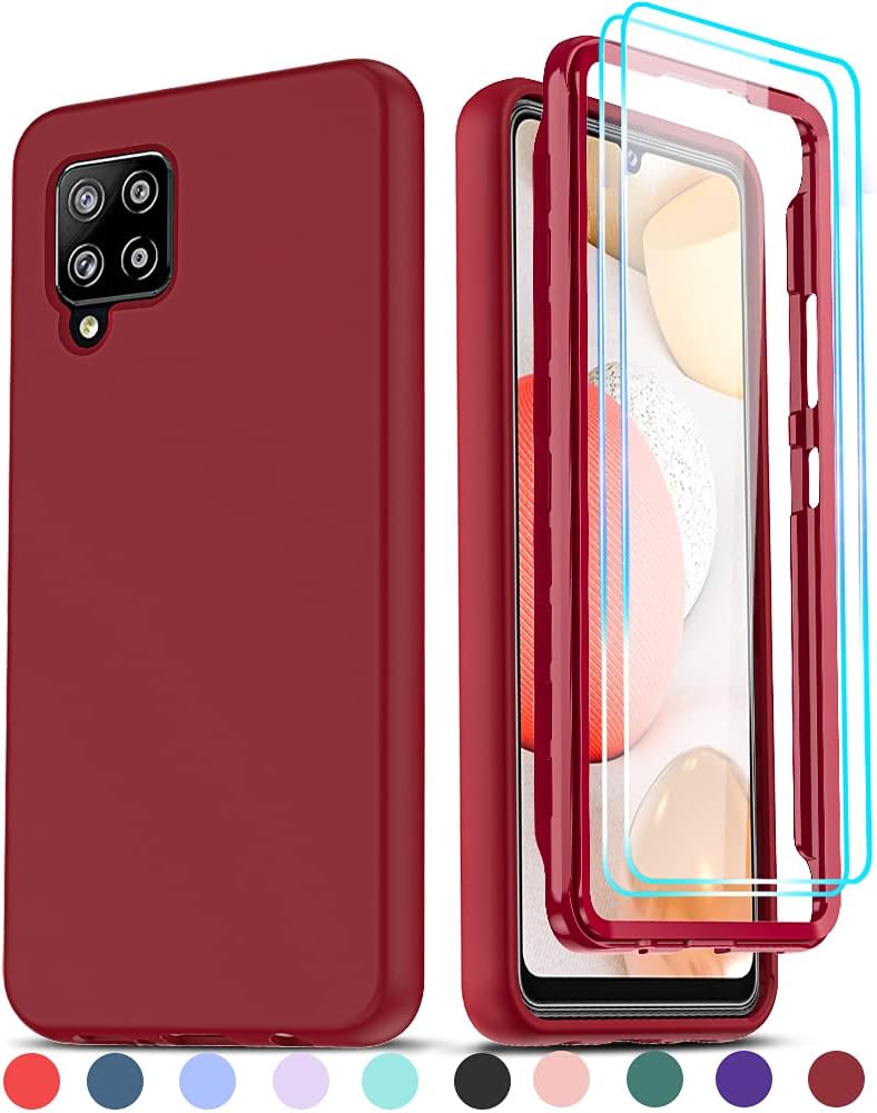 LeYi Funda para Samsung Galaxy A42 5G, color rojo vino, cuerpo completo, a prueba de golpes, silicona líquida suave, funda protectora híbrida para