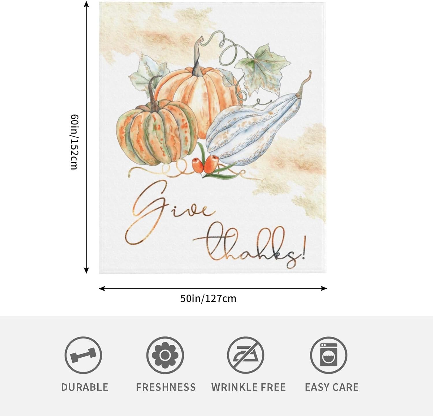 Manta de calabaza Thinksgiving otoño para cama de 50 x 60 pulgadas, suave, ligera, esponjosa y cálida para sofá para todas las estaciones, funda