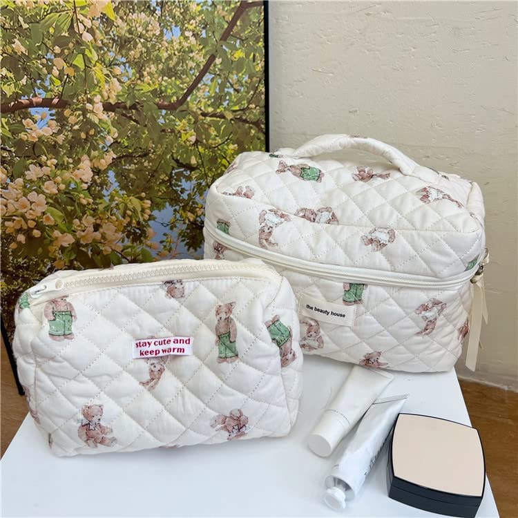 Bolsa de maquillaje Kawaii bonita bolsa de cosméticos de felpa japonesa, bolsa de aseo peluda peluda con patrones de conejito de hadas con