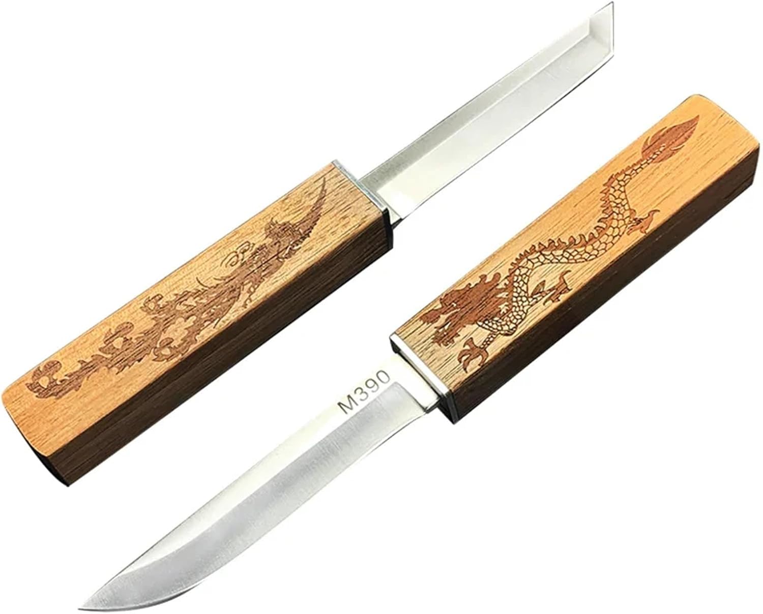 Juego de cuchillos de doble filo 2 en 1 hechos a mano con dragón y fénix, práctico cuchillo de cocina con funda, cuchillo de cocina de acero