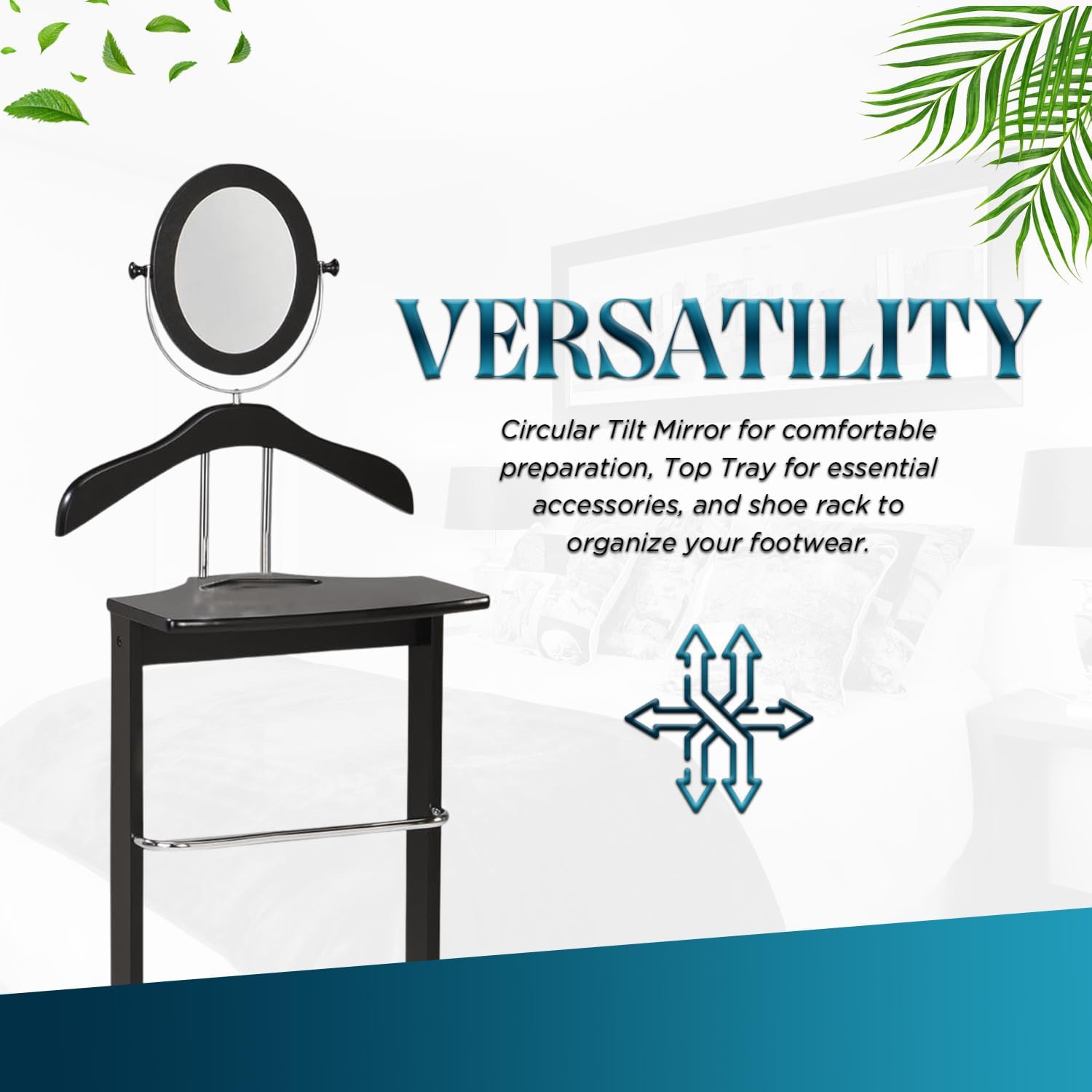 Kings Brand Furniture – Soporte de valet de madera para vestuario, perchero para ropa, corbata, colgador de cinturón y zapatero, negrocromo
