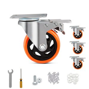 Juego de 4 ruedas giratorias de 4 pulgadas de fácil desbloqueo con tornillo de seguridad de doble bloqueo y espuma de poliuretano, ruedas sin ruido, Juego de 4 ruedas giratorias de 4 pulgadas de fácil desbloqueo con tornillo de seguridad de doble bloqueo y espuma de poliuretano, ruedas sin ruido,