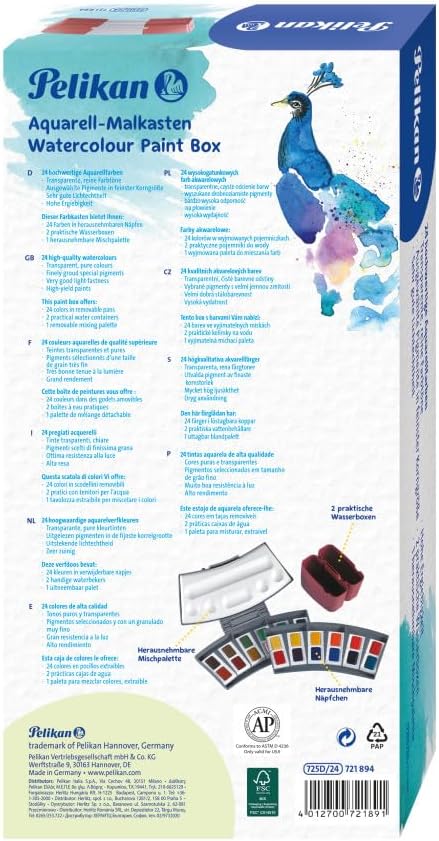 Pelikan Juego de pintura de acuarela transparente, 24 colores (721894)
