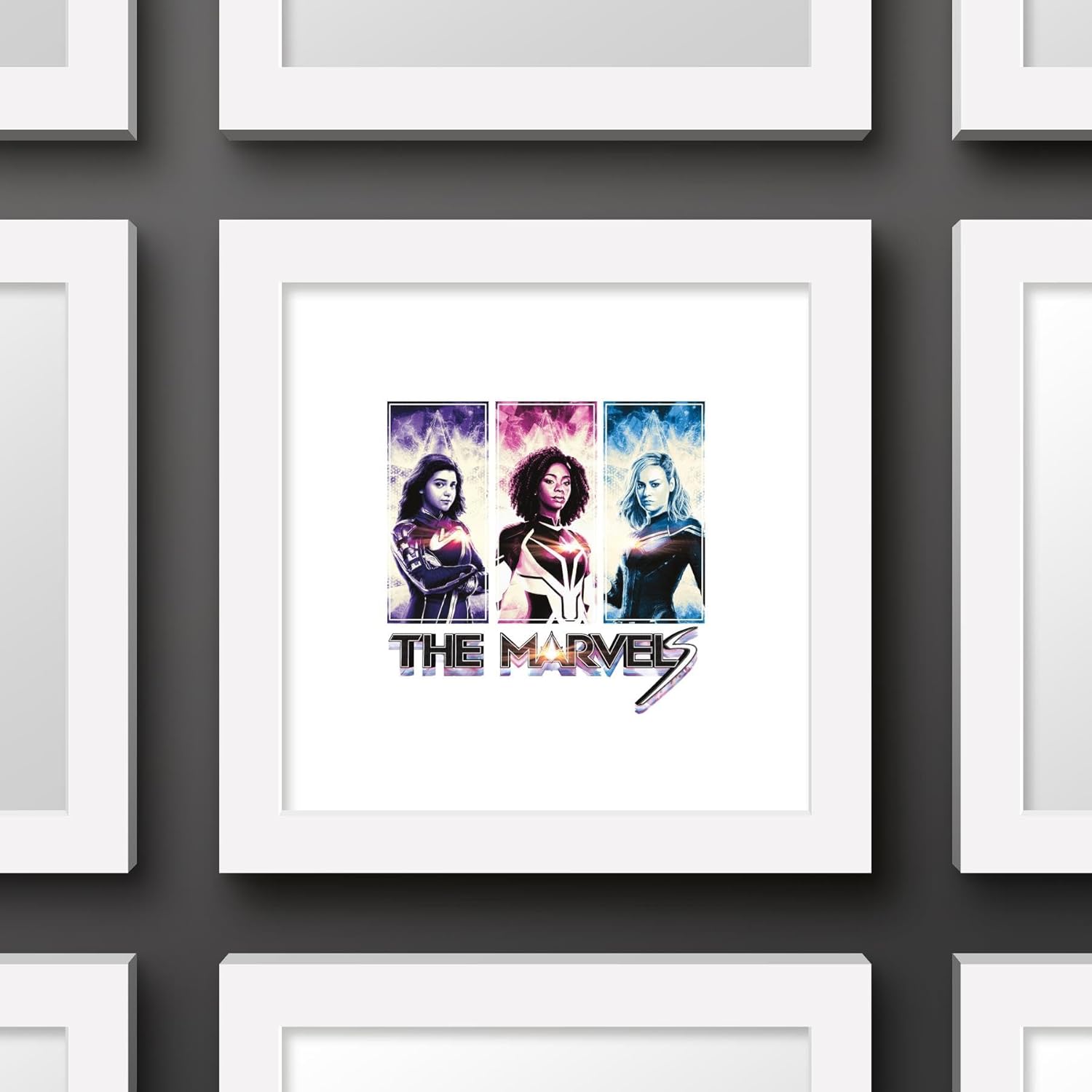 Trends International Gallery Pops Marvel The Marvels – Póster gráfico de pared de The Marvels, 12.00 x 12.00 pulgadas, versión de marco blanco
