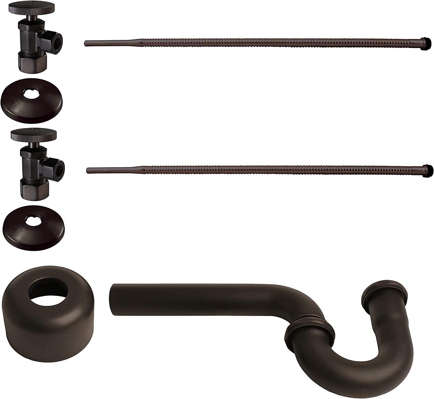 Westbrass A1538L-12 Kit de línea de suministro para lavabo de pedestal con trampa P y tope angular de mango redondo, bronce aceitado