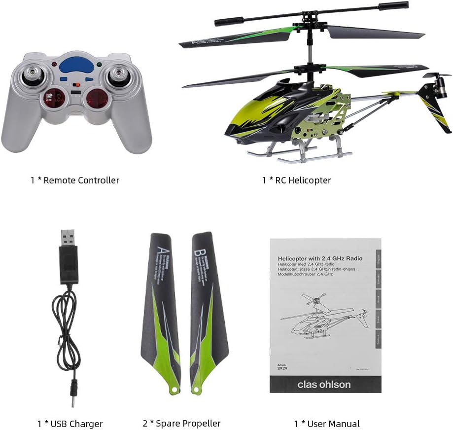 GoolRC Helicóptero a control remoto con giroscopio y luz, S929-A 3.5 canales Mini helicóptero para niños y principiantes (verde)