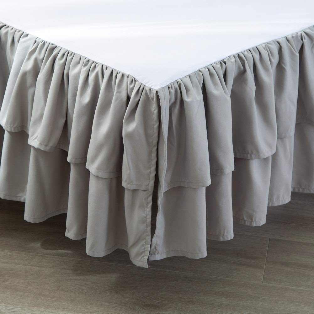 JSD Falda de cama para cuna, con volantes, de doble capa, microfibra cepillada, para cuna, para bebé, niño, color gris, 14 pulgadas