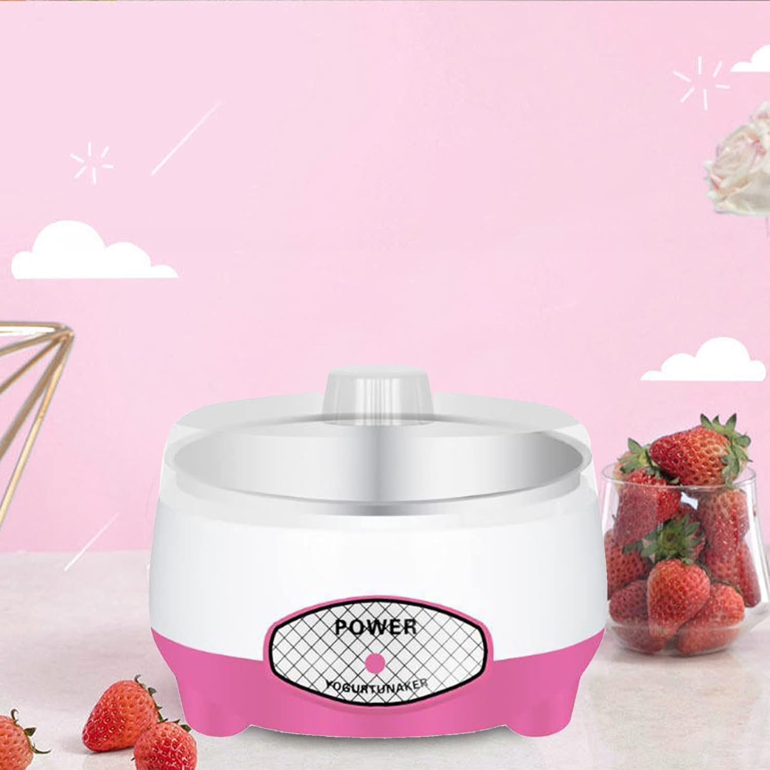 Máquina para hacer yogur, máquina para hacer yogur griego, máquina de yogur con maceta interior de acero inoxidable, máquina automática de yogur,