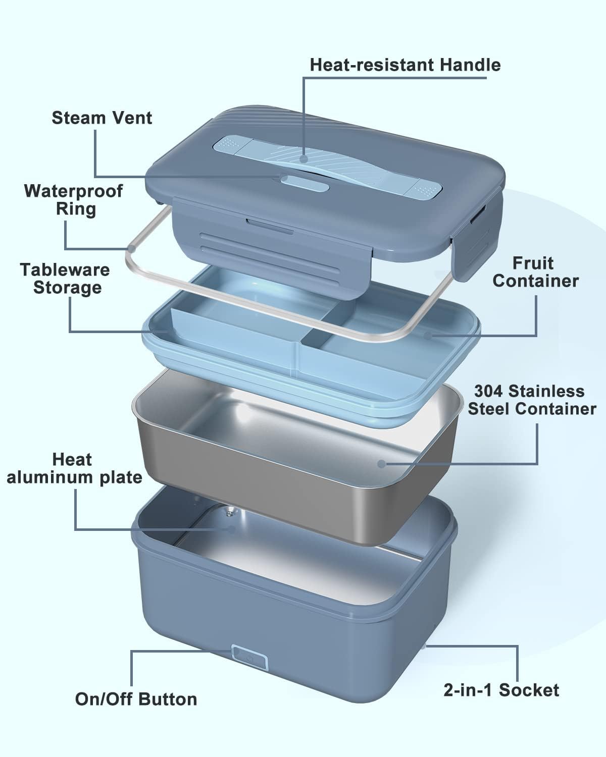 Fiambrera eléctrica calentador de alimentos, calentador de alimentos portátil de alta potencia de 100 W, lonchera térmica para adultos