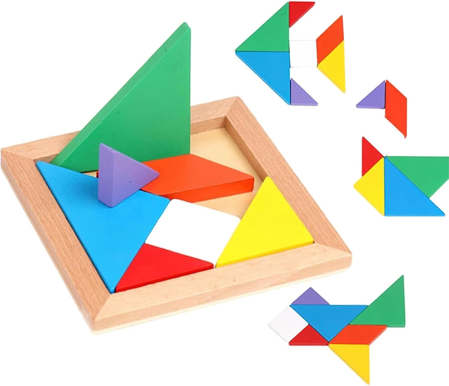 3 otters Bloques de rompecabezas de madera, 28 piezas coloridos 3D rompecabezas IQ juego de madera geométrica rompecabezas Montessori STEM juguetes