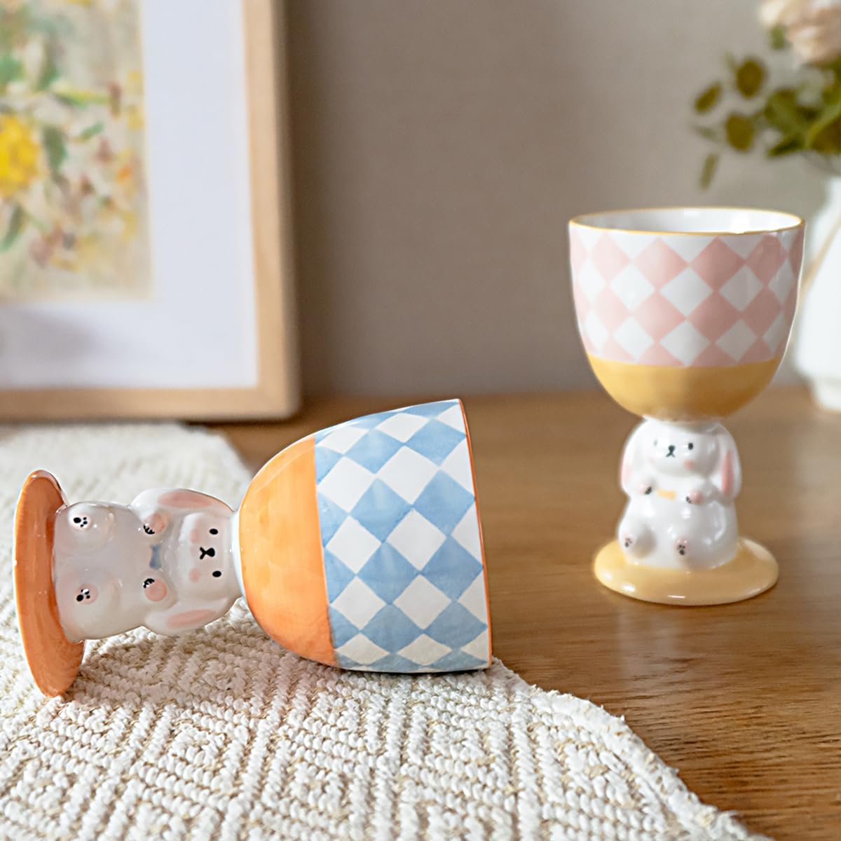 Taza de café original de 8 onzas con diseño de conejito 3D, hecha a mano, copa de cerámica, novedosa taza para el hogar, adornos de cocina, regalo