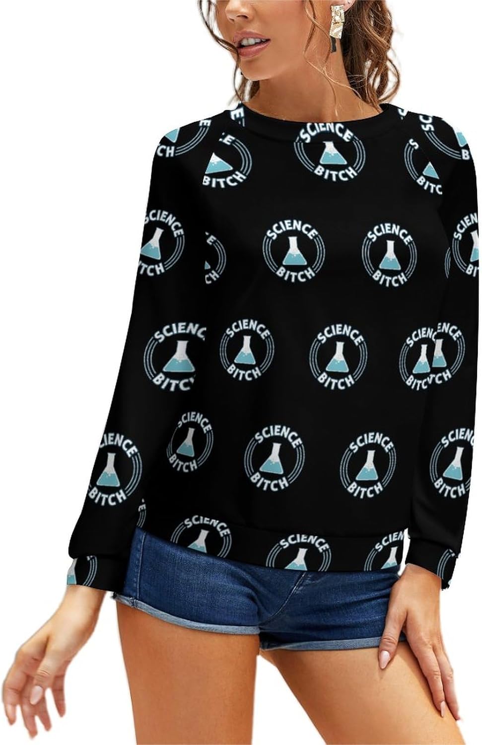 Science Bitch Women’s Graphic Long Sleeve Sweatshirt Casual Crewneck Pullover Relaxed Fit Tops