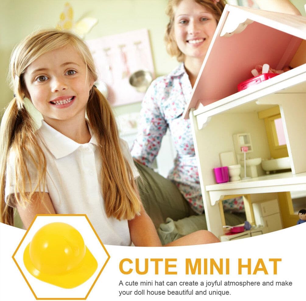Abaodam 10 unids Mini sombrero de construcción de plástico mini amarillo construcción fiesta Cap para fiesta accesorios muñeca Halloween Dress Up
