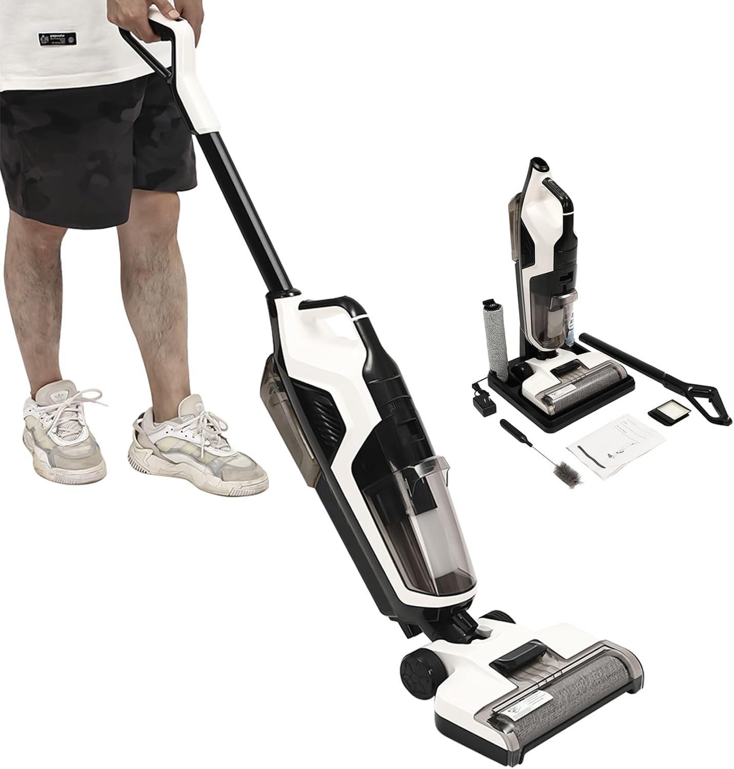 SaWaUto Aspiradora en seco y húmedo, trapeador inteligente de un solo paso con succión de potencia intensa de 17000 Pa, ligero y largo tiempo de