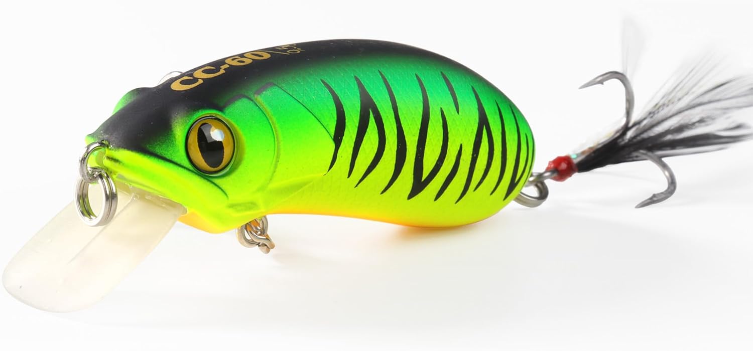 CC60 Crankbaits for Bass Fishing, Slow Sinking, Silent, BKK Hooks, Crankbait, Pike Walleye Musky Fishing Lures, Shallow Diving Crank Bait, Depth 0-3