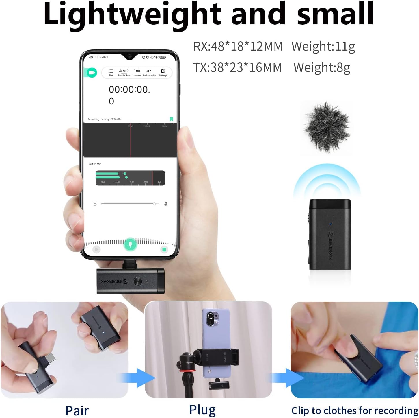 Sevenoak Micrófono inalámbrico USB-C Lavalier, SKM-W1U sistema de micrófono inalámbrico de solapa para dispositivos tipo C, iPhone 13, Samsung,