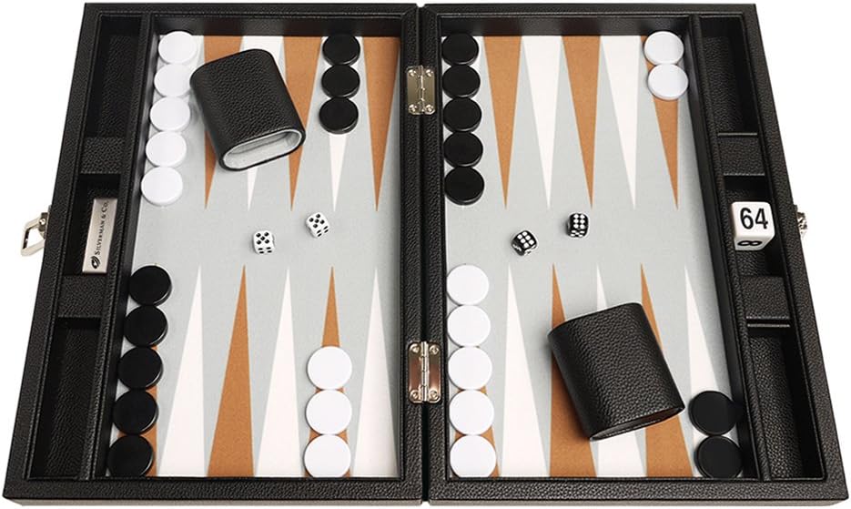 Juego de Backgammon Premium de 13 pulgadas, tamaño de viaje, pizarra negra, blanco y puntos de ron