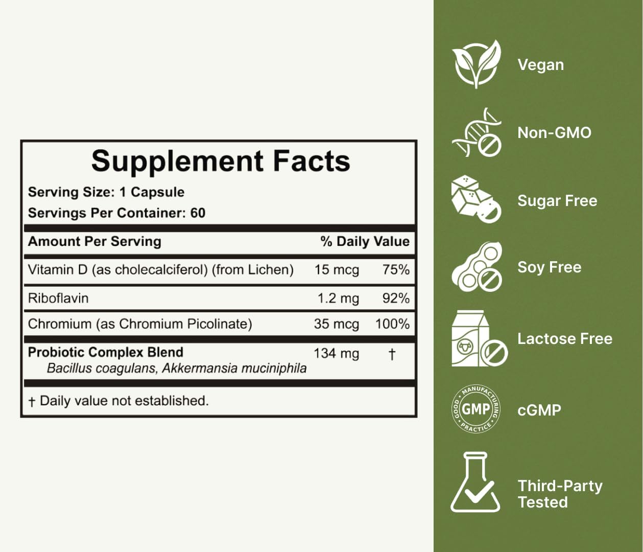 Akkermansia Probiótico (60 cápsulassuministro de 2 meses)  Aumenta la producción de GLP-1  Apto para SIBO, vegano, sin gluten  Incluye Bacillus