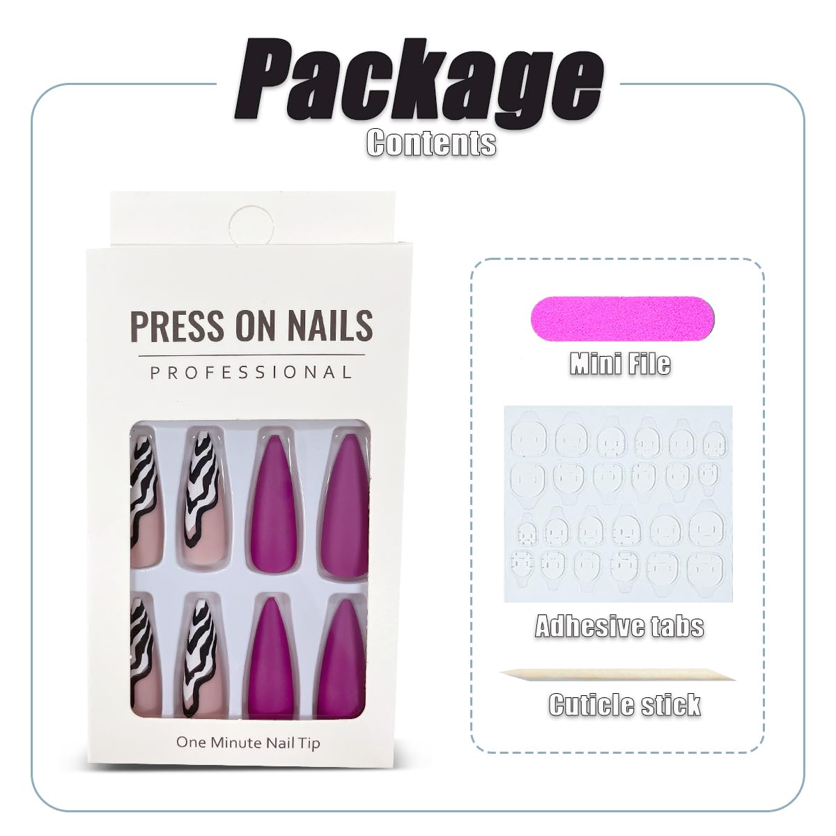 Uñas postizas largas a presión, uñas postizas 3D tridimensionales esmeriladas acrílicas en blanco y negro, uñas postizas de gel suave a rayas, kit