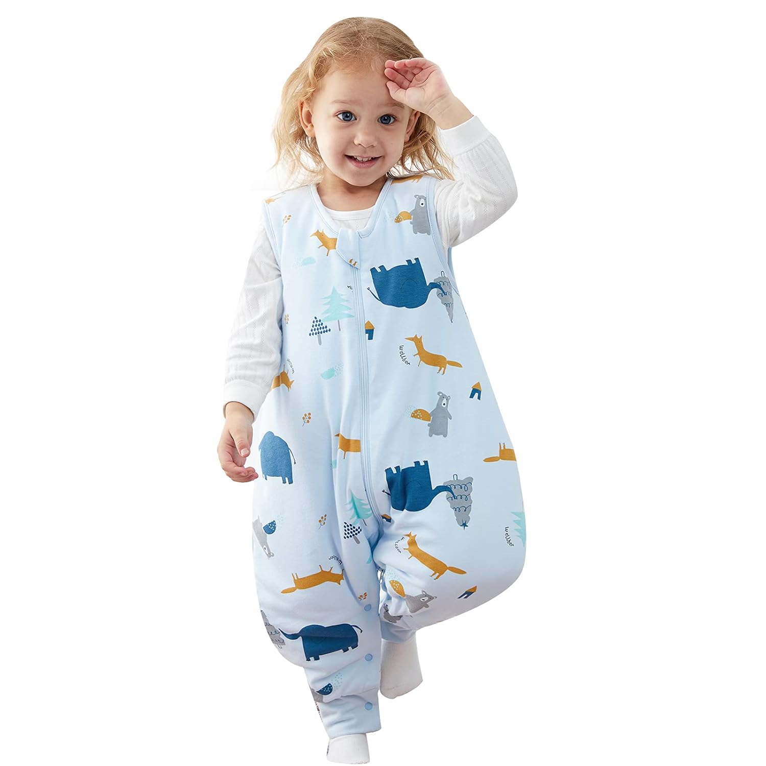 Duomiaomiao 1.5 TOG – Saco de dormir para niños de 36 a 48 meses, 100% algodón, saco de dormir para bebé de cuatro estaciones con pies, manta