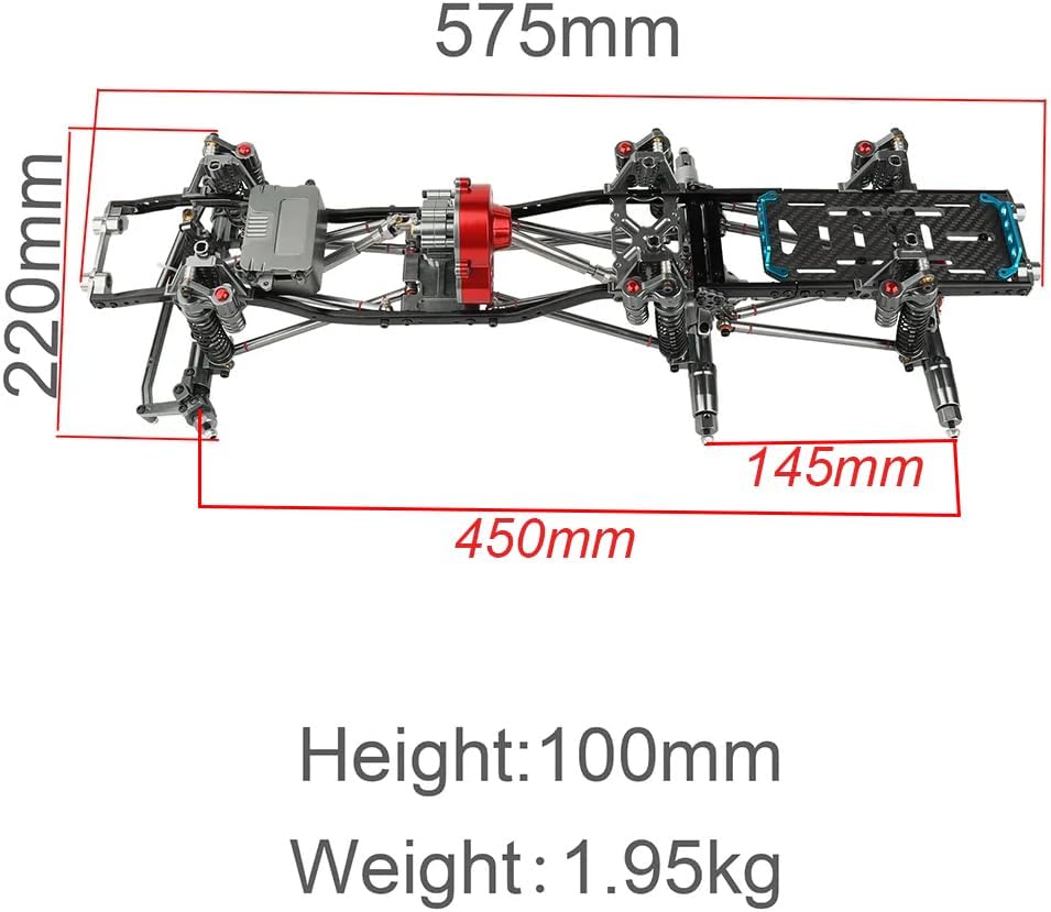 Juego de marcos de chasis de 17.717 in de distancia entre ejes de 6 x 6 con transmisión frontal, medio trasero, eje completo para 110 RC Crawler Car