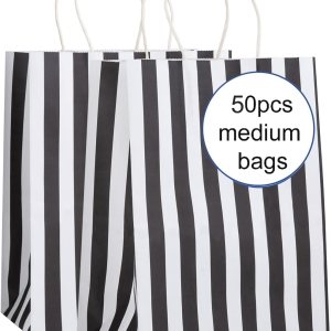 RNORRI Bolsas de regalo, 50 bolsas de papel de 8 x 4.75 x 10 pulgadas, bolsas de papel kraft medianas para fiesta, bolsas de papel kraft negras a RNORRI Bolsas de regalo, 50 bolsas de papel de 8 x 4.75 x 10 pulgadas, bolsas de papel kraft medianas para fiesta, bolsas de papel kraft negras a