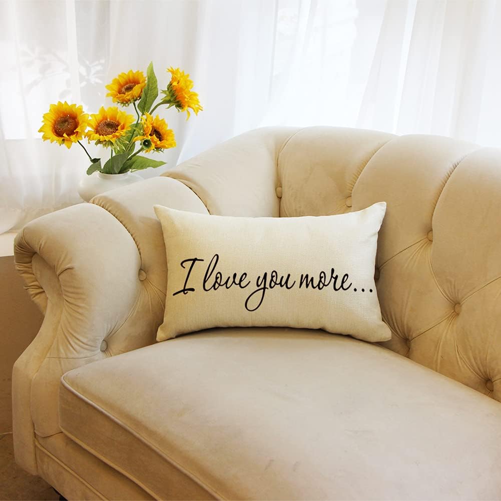 Ogiselestyle Fundas de almohada de granja con frases I Love You More de 12 x 20 pulgadas, fundas de almohada lumbares decorativas para el hogar,