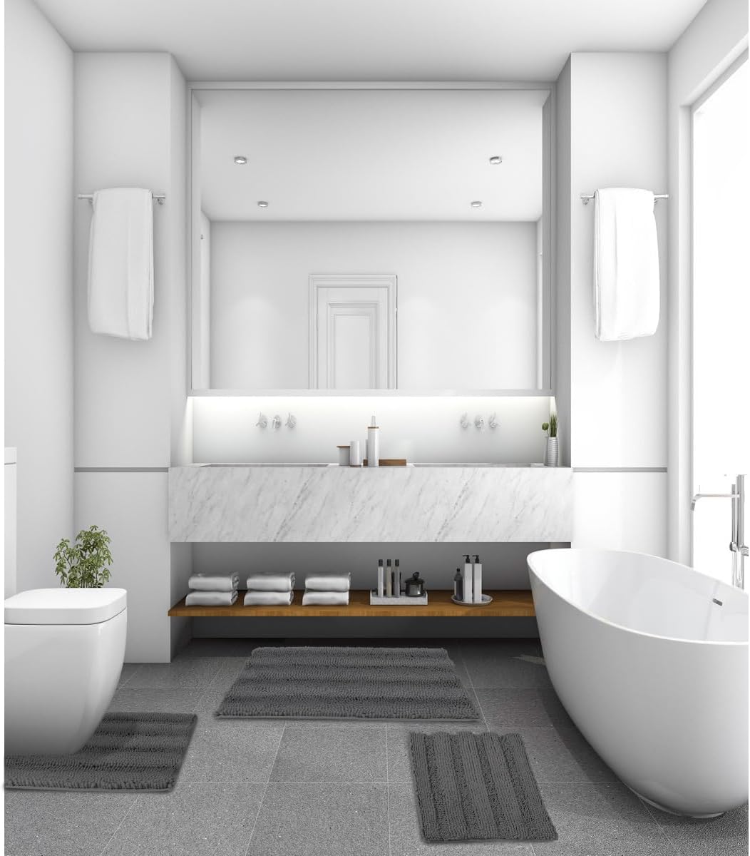 ELEHOLD Juego de 3 alfombras de baño, alfombra de baño suave y absorbente, alfombra antideslizante para ducha
