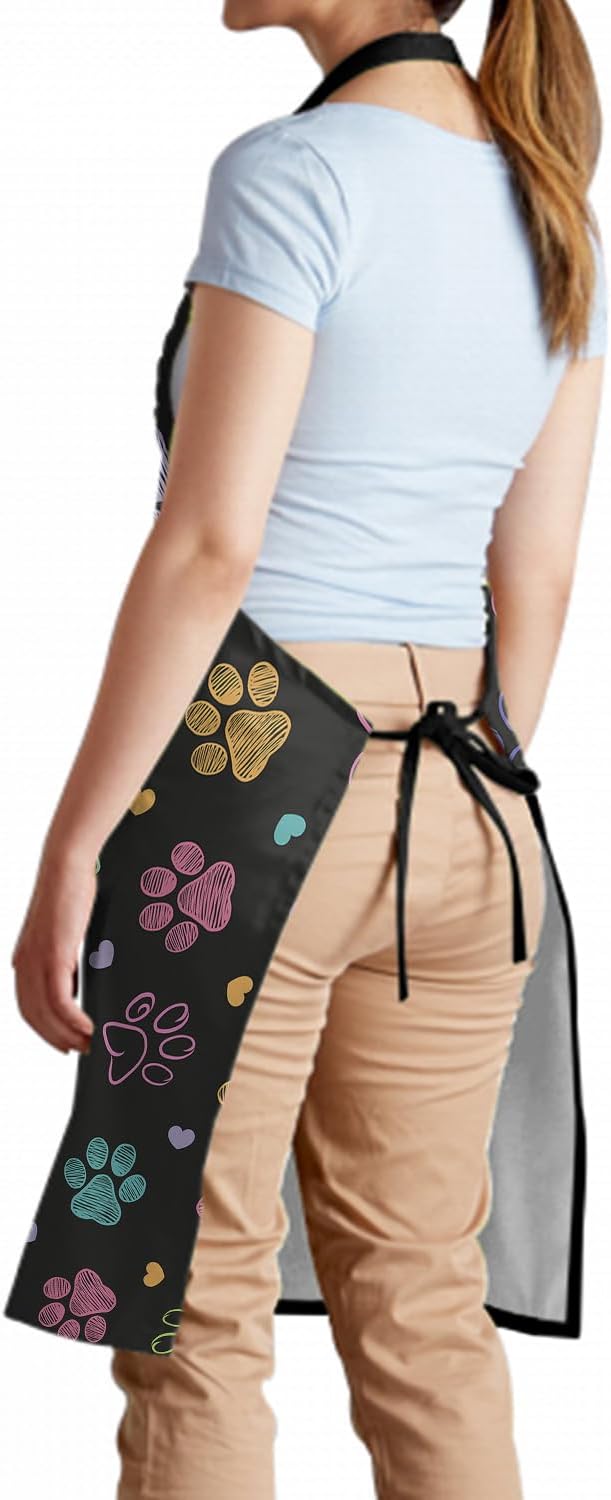 DZGlobal Delantal de pata de perro con bata de aseo con corazón de amor, con 2 bolsillos y correas ajustables para el cuello, delantales de cocina