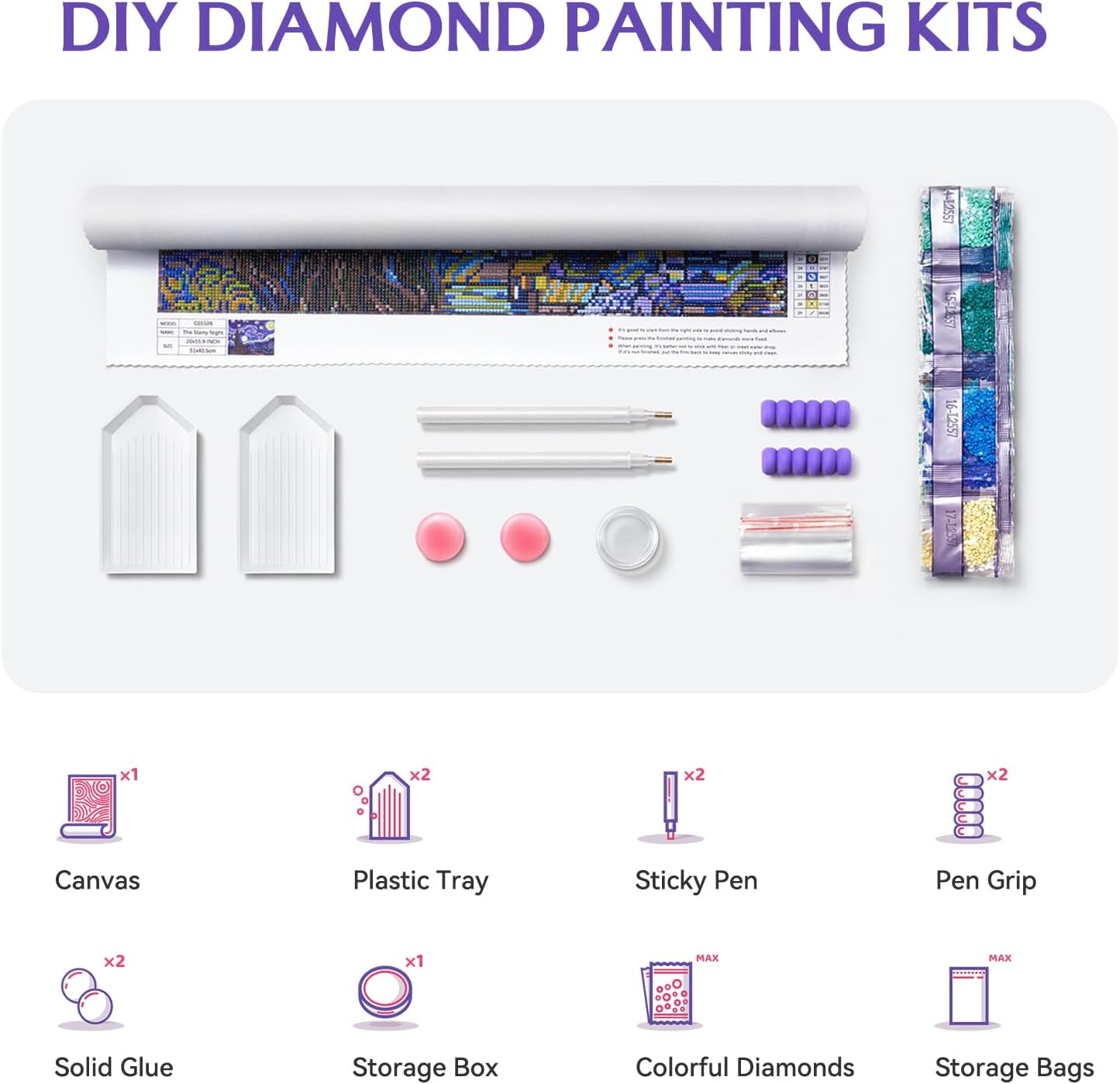 MOYFACE Pintura de diamante 5D noche estrellada, kits de pintura de diamantes para adultos con Van Gogh, pintura de taladro completo por números,