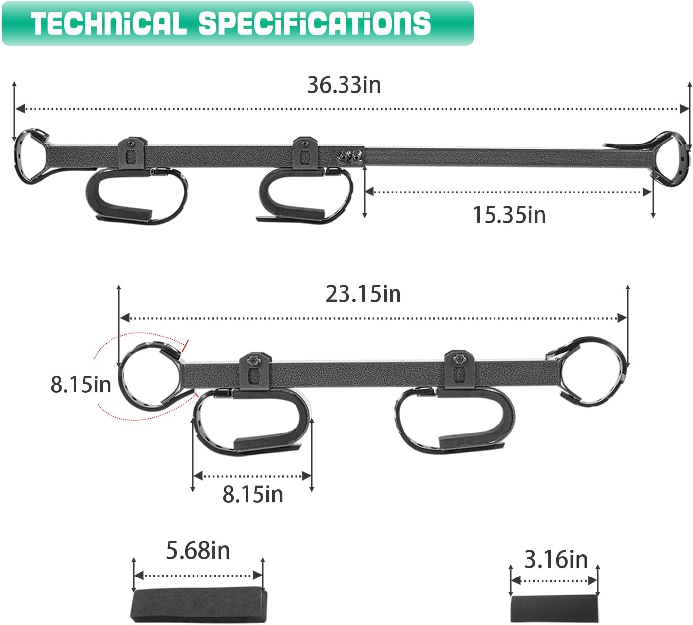 20079 UTV – Soporte para pistola y arco para barra antivuelco de 1.5 a 2 pulgadas, compatible con Polaris RZR Ranger Yamaha Can Am Kawasaki