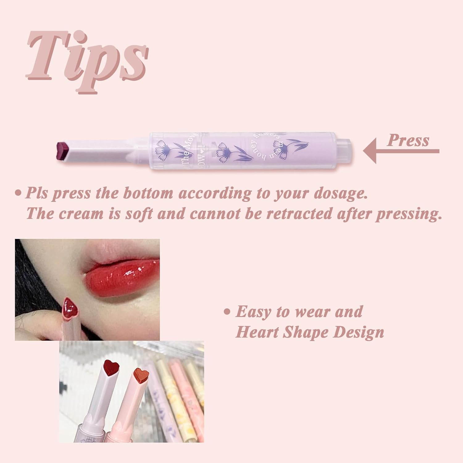 KWOLYKIM Lápiz labial de gelatina de 2 colores y lápiz labial mate, en forma de corazón, bálsamo labial teñido de amor y esmalte labial cremoso de