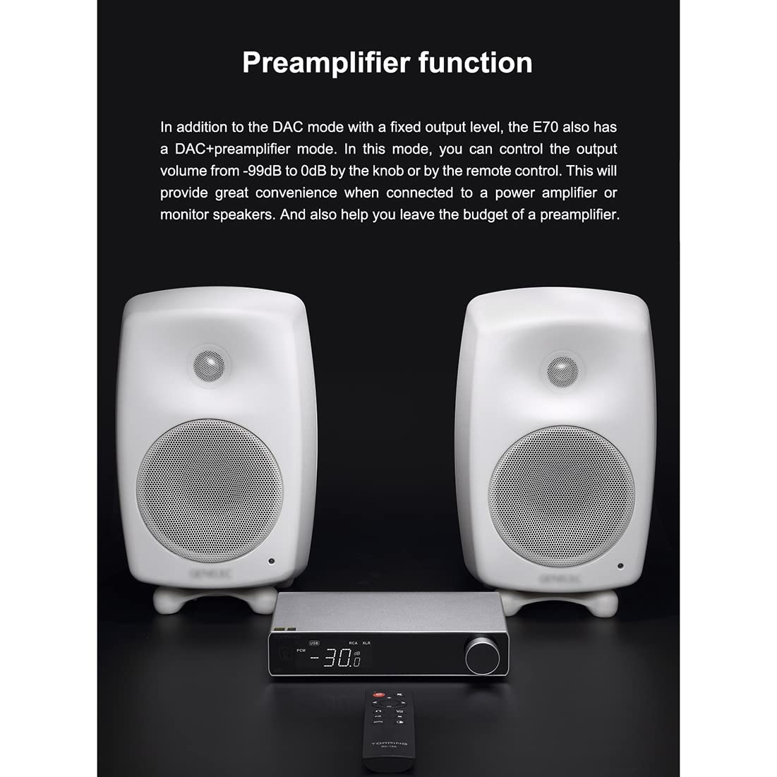 Topping E70 HiFi DAC ES9028Pro XU316 DSD512 32bit768kHz DAC Bluetooth 5.1USBOptEntrada coaxial Salida RCAXLR Audio para el hogar Digital Hi-Res DAC