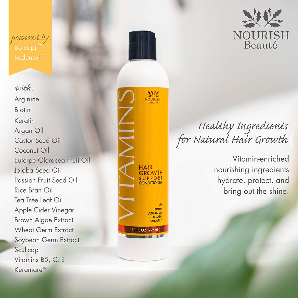Nourish Beaute champú y acondicionador con vitaminas, para caída de cabello, con factores naturales de crecimiento, aceite de argán y biotina