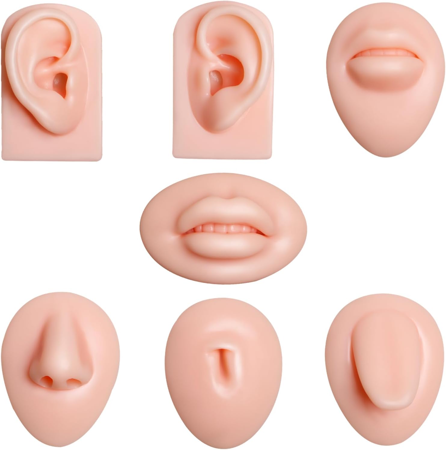 Piercing de silicona para practicar piezas corporales, 7 piezas para orejas, nariz, lengua, boca, ombligo, juego de modelos para práctica de