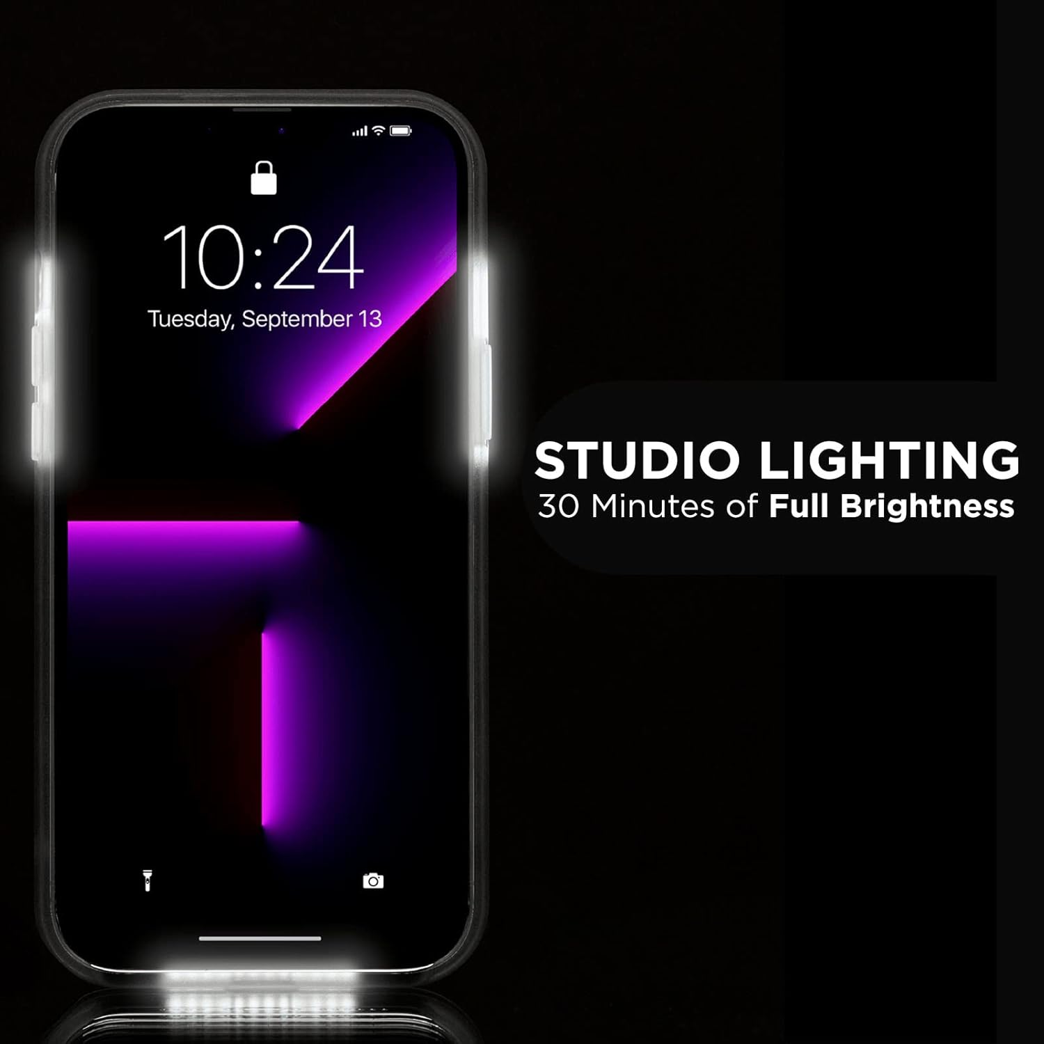 LuMee Halo – Funda iluminada para selfie para iPhone 13 Pro Max – Iluminación LED ajustable incorporada – 6.7 pulgadas – Espejo dorado