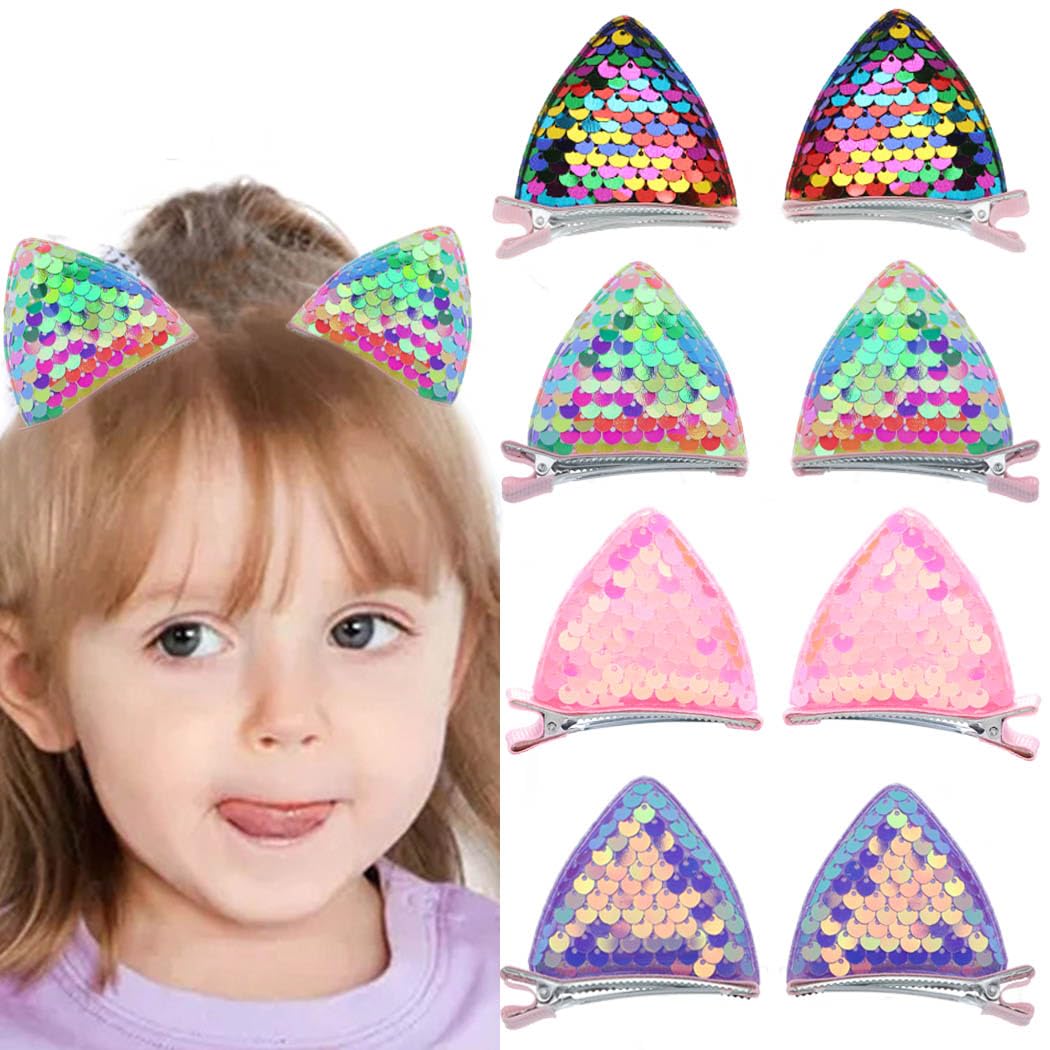 Haomye Pinzas para el pelo de orejas de gato, horquillas para el pelo de bebé, pasadores de lentejuelas para niños, accesorios para el cabello para