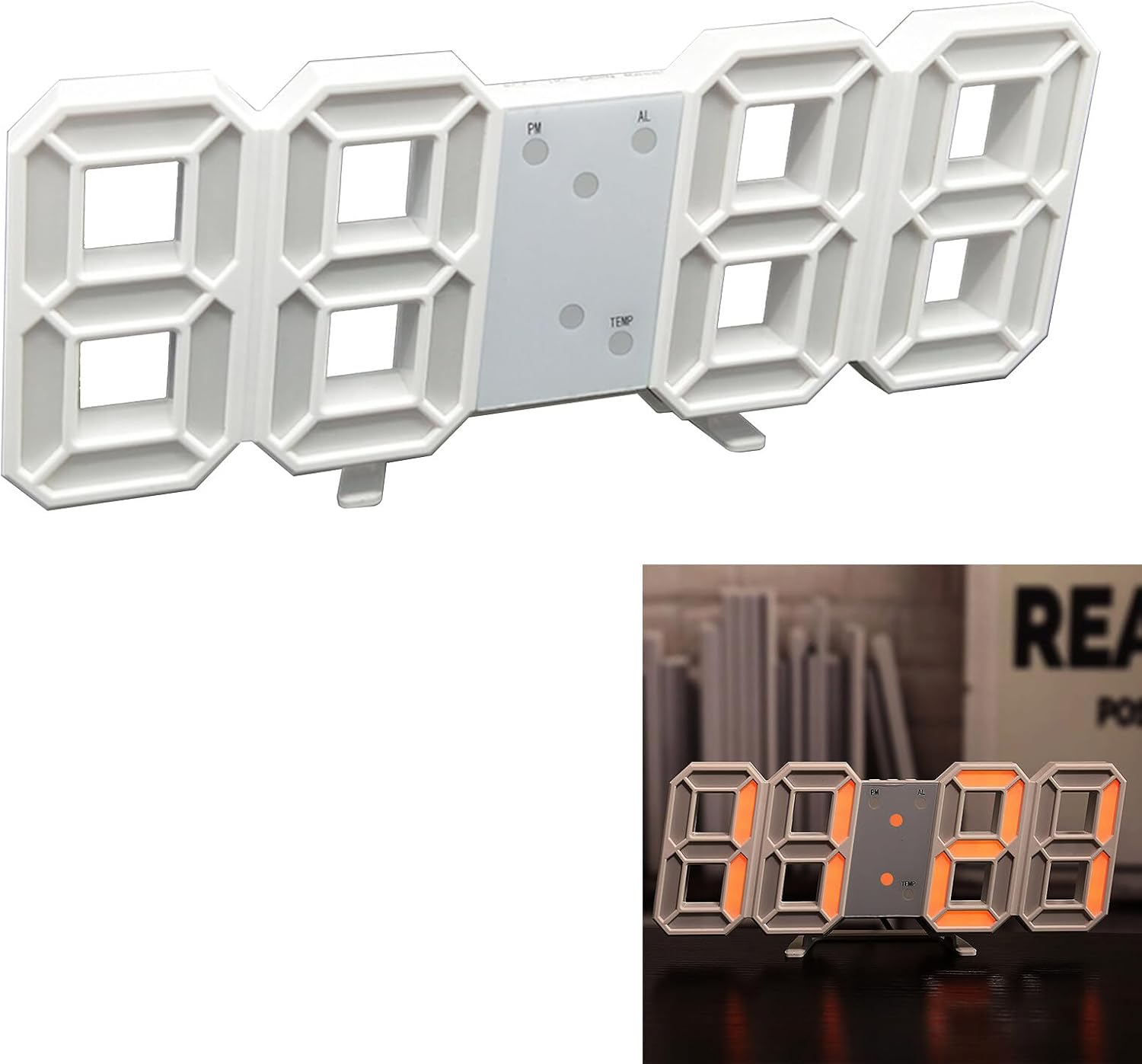 iFCOW Reloj despertador digital 3D, despertador LED de escritorio, alimentado por USB, con 3 alarmas, pantalla de fecha y temperatura, fácil de leer