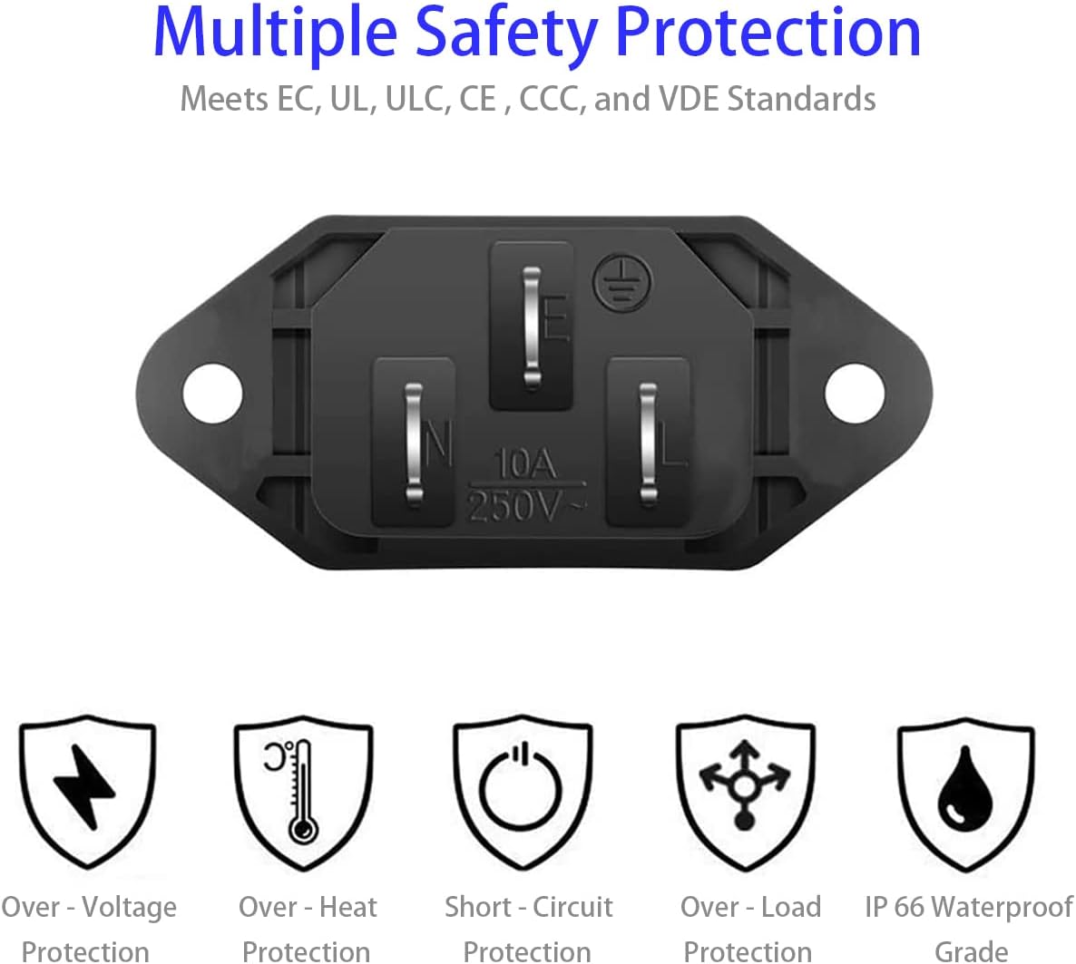 JUNAHAA MXR – Adaptador de enchufe para montaje en panel, 4 unidades, CA 250 V, 10 A, IEC 320 C14, conector de alimentación de enchufe de