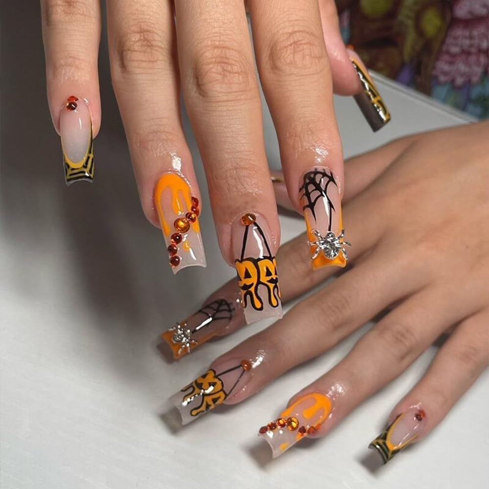SHANRUN 36 dijes de uñas de araña, decoración de Halloween, diamantes de imitación plateados para uñas acrílicas, dijes de uñas de aleación con gema