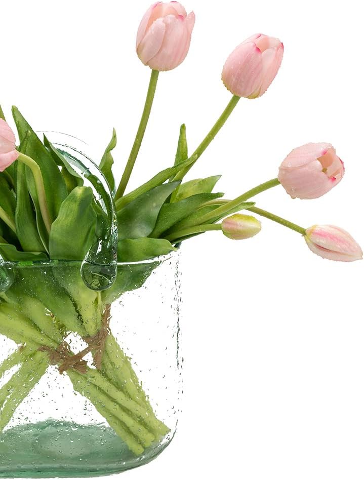 15 flores de tulipanes artificiales, ramo de látex de tacto real, tulipanes falsos para oficina, boda, fiesta, hogar, cocina, jardín (rosa claro, 15