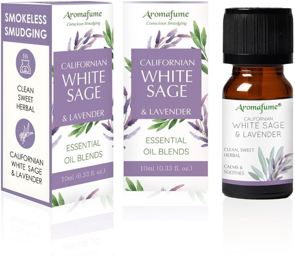 Aromafume – Difusor de aceites esenciales de salvia blanca y lavanda  1.0 fl oz  Extractos de Salvia Apiana y lavanda  Profundiza la relajación, la