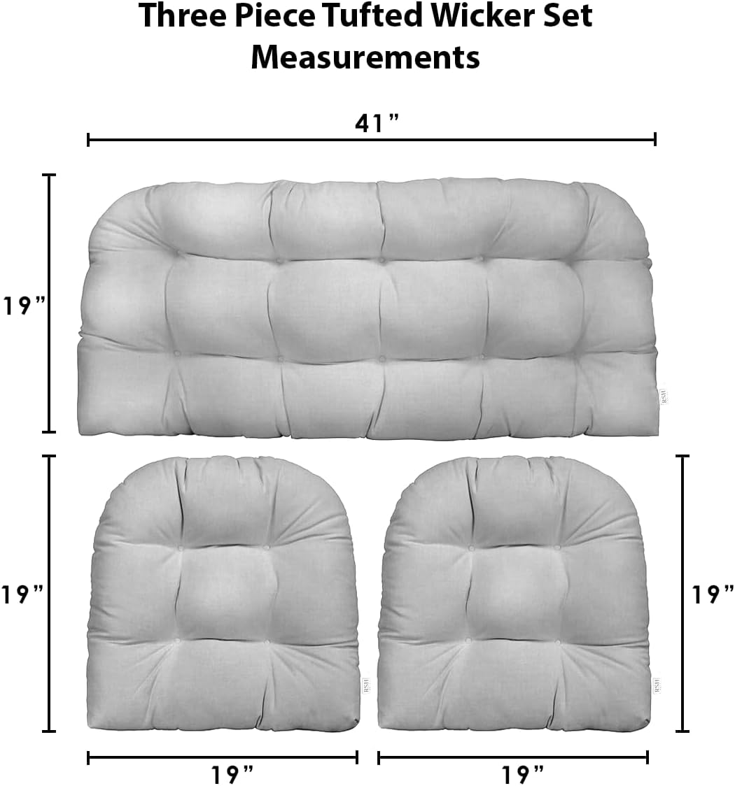 RSH Décor Juego de 3 piezas de sofá de mimbre copetudo y cojín para silla  Tela de poliéster para interiores y exteriores  Reversible  1 sofá